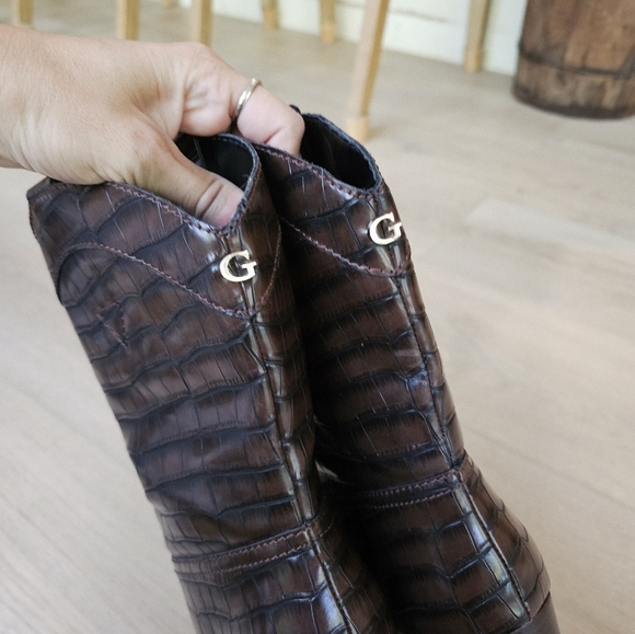 Guess Marney 2 Western Crocodile Leather Mid Calf Cowboy Heeled Boots - Picture 6 of 11